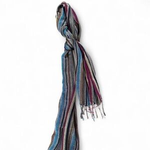 Y2K colorful sparkle skinny scarf with fringe ends
